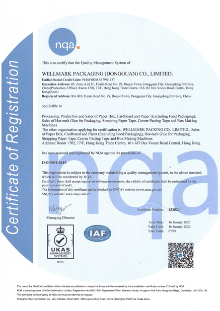 La CINA WELLMARK PACKAGING CO.,LTD. Certificazioni